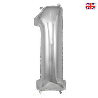 Silver number 1 balloon with a British flag on a white background