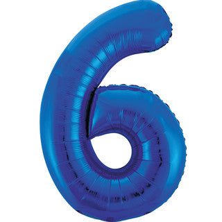 Blue number 6 balloon on a white background