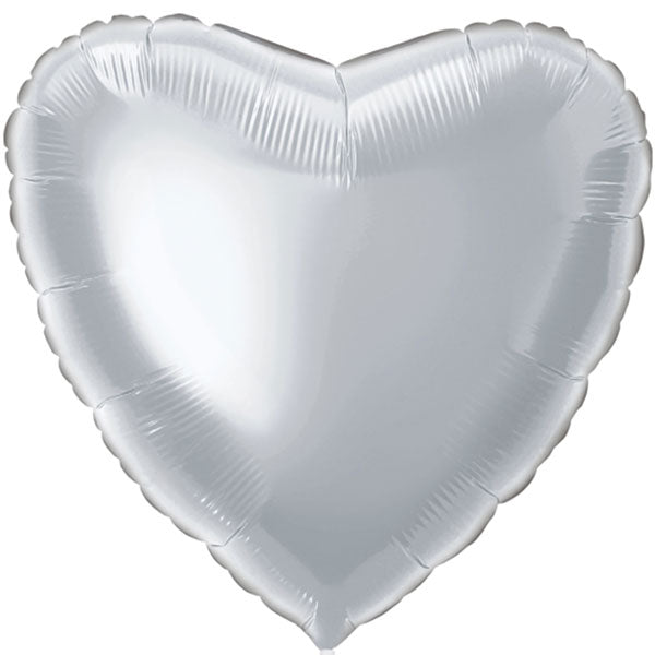 Heart-shaped silver balloon on a white background